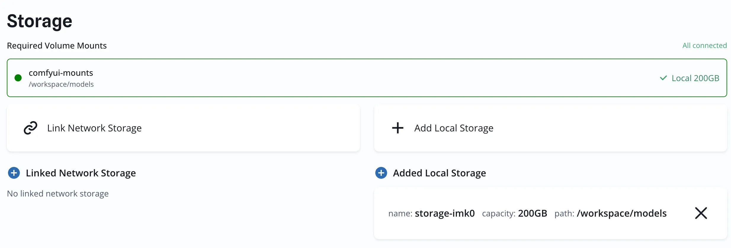 Volume mounts list with the green-light status after a successful add